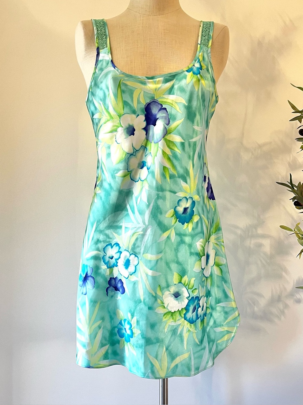 Vintage silky Floral Aqua Slip Dress